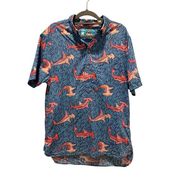 The Nutter Men’s Shark Print Pullover Shirt Size M, Made in USA Vacation Resort - Picture 2 of 6